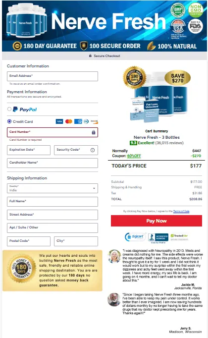 Nerve Fresh order page